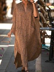 V Neck Leopard Print Boho Shift Dresses