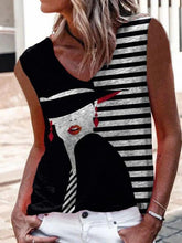 Black Abstract V Neck Sleeveless Printed Shirts & Tops