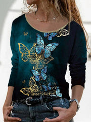 Blue Shift Animal Printed Long Sleeve Shirts & Tops