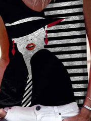 Black Abstract V Neck Sleeveless Printed Shirts & Tops
