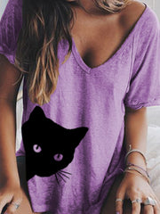Women Summer V neck Loose T Shirt Tops