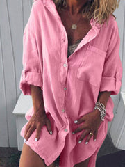 Plus Size Casual V Neck Long Sleeve Solid Dresses