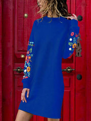 Loose Sexy Long Sleeve Flower Stitchwork Fashion Shift Dresses