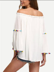 Off shoulder Flare sleeve Loose T-Shirts
