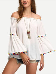 Off shoulder Flare sleeve Loose T-Shirts