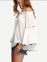 Off shoulder Flare sleeve Loose T-Shirts