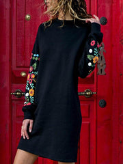 Loose Sexy Long Sleeve Flower Stitchwork Fashion Shift Dresses