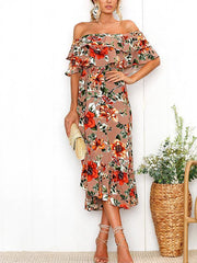 Off Shoulder Fashion Off Shoulder Printed Long Maxi Dresses