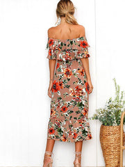 Off Shoulder Fashion Off Shoulder Printed Long Maxi Dresses