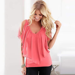 Off shoulder Gored Chiffon T-Shirts