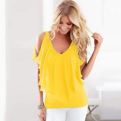 Off shoulder Gored Chiffon T-Shirts