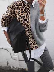 Solid color Mosaic leopard printed sweater casual long sleeve sweaters