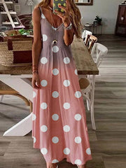 Women v neck wave point printed sleeveless maxi dresses
