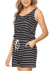 Casual Striped sleeveless drawstring jumpsuit