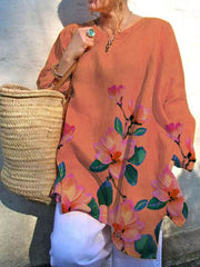 Chiffon casual printed v neck long sleeve T-shirts
