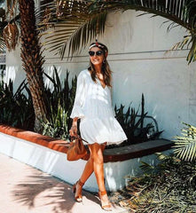 Sexy V neck Mandarin sleeve Shift Dresses