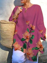 Chiffon casual printed v neck long sleeve T-shirts