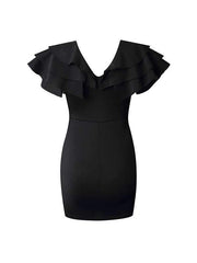 Sexy Deep V Neck Plain Flouncing Lotus leaf sleeve Bodycon Dress