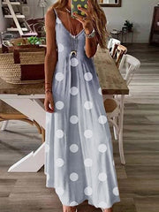 Women v neck wave point printed sleeveless maxi dresses