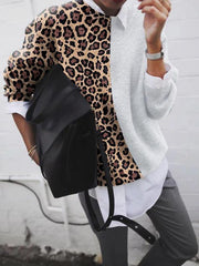 Solid color Mosaic leopard printed sweater casual long sleeve sweaters
