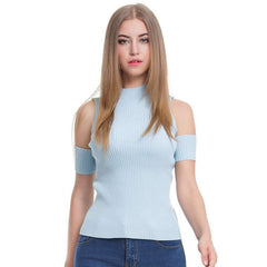 Fashion Pure Off shoulder High collar Knit Sweaters