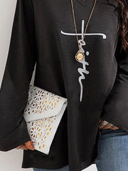 Casual Letter V Neck Long Sleeve Shirts & Tops