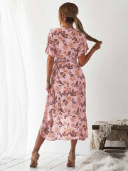Women fashion Printed Short Sleeve Skater Iregular Hem Skater Dresses