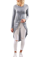 Round Neck Long Sleeve Asymmetrical Hem T-Shirts