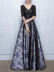 Split-joint V-neck Waisted Evening Dress