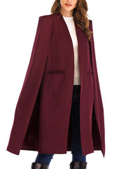 Elegant Plain Woman Pocket Long Cape Outfit