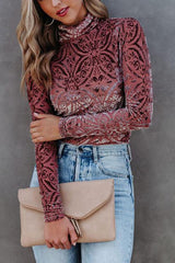 Milena Velvet Burnout Turtleneck Top