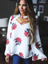 Cutout Long sleeve Floral T-Shirts