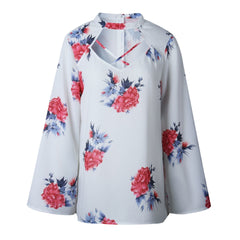 Cutout Long sleeve Floral T-Shirts