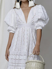 Women short sleeve v neck white maxi dresses