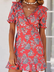 Women's printed v-neck Backless dresses