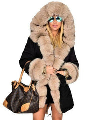 Woman Long Hooded Fur Coats