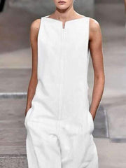 Casual Cotton Linen Lady Plain Jumpsuits