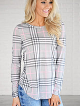 Round Neck Plaids Long Sleeve Casual T-Shirts