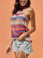 Women Band Neck Vacation Sexy Printed Vests