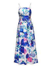 Women floral printed strape long evening dresses