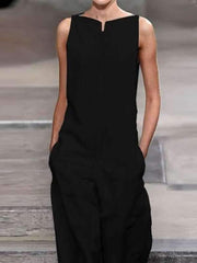 Casual Cotton Linen Lady Plain Jumpsuits