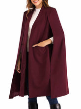 Elegant Plain Woman Pocket Long Cape Outfit