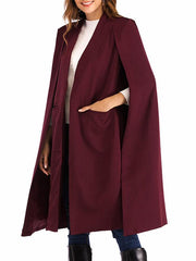 Elegant Plain Woman Pocket Long Cape Outfit