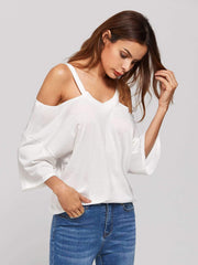 Pure Loose Off shoulder V neck T-Shirts