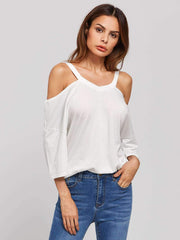 Pure Loose Off shoulder V neck T-Shirts