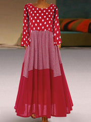 Women round neck polka dot printed long sleeve maxi dresses