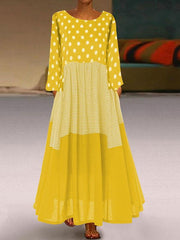 Women round neck polka dot printed long sleeve maxi dresses