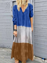 Women Spliced Long Sleeve V-Neck Maxi Dresses