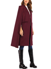Elegant Plain Woman Pocket Long Cape Outfit