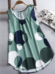 Spring Summer Cotton Women Round Neck Polka Dot Sleeveless Blouses